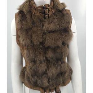Javier Simorra brown suede & fox fur front zip up vest sz 4